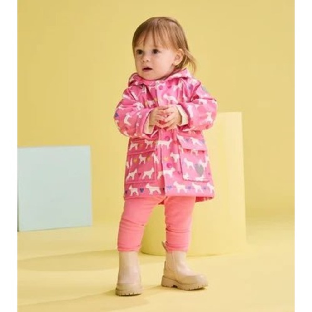 Hatley Rain Jacket Toddler 18-24M Pink French Bulldog Heart Hooded Coat